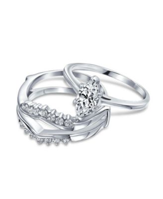 2.5CT Marquise Solitaire Cubic Zirconia Promise Ring Set with CZ Band Guard Enhancer Sterling Silver