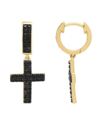 Men's Black Diamond Huggies Drop Earrings (1/3 ct. t.w.) in 14k Yellow Gold-Plated Sterling Silver