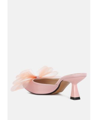 Women asma organza bow embellished satin mules