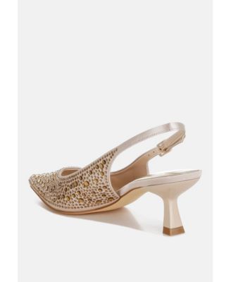 Womens Vernaos Pointed Toe Rhinestone Slingbacks