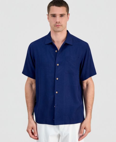 Мужская рубашка Tommy Bahama Coastal La Mer Short-Sleeve Island Floral Jacquard, цвет: Тёмно-синий