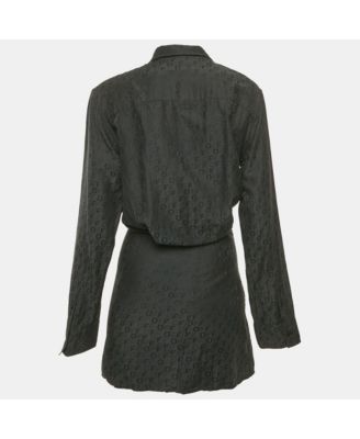 Women's Black Logo Jacquard Cotton & Silk Asymmetric Shirt Dress