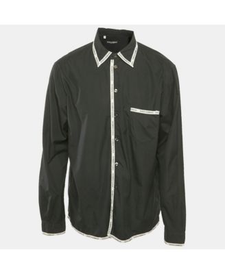 Men's Black Cotton Logo Trimmed Button Front Shirt