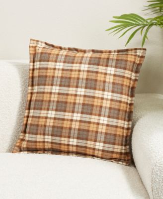 Plaid Flange Poly Filled Decorative Pillow, 18" x 18"