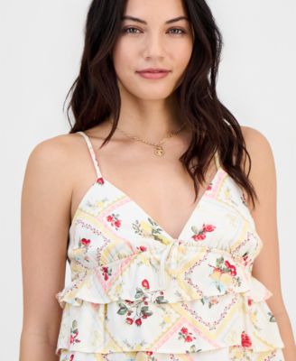 Juniors' Striped Ruffled Sleeveless Top