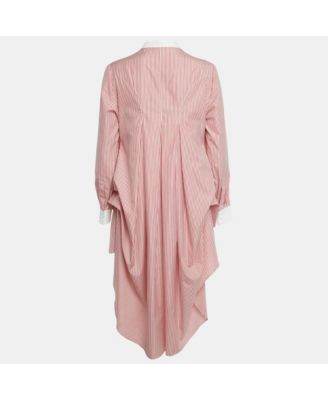 Women's Red /white Striped Cotton High Low Shirt Dress