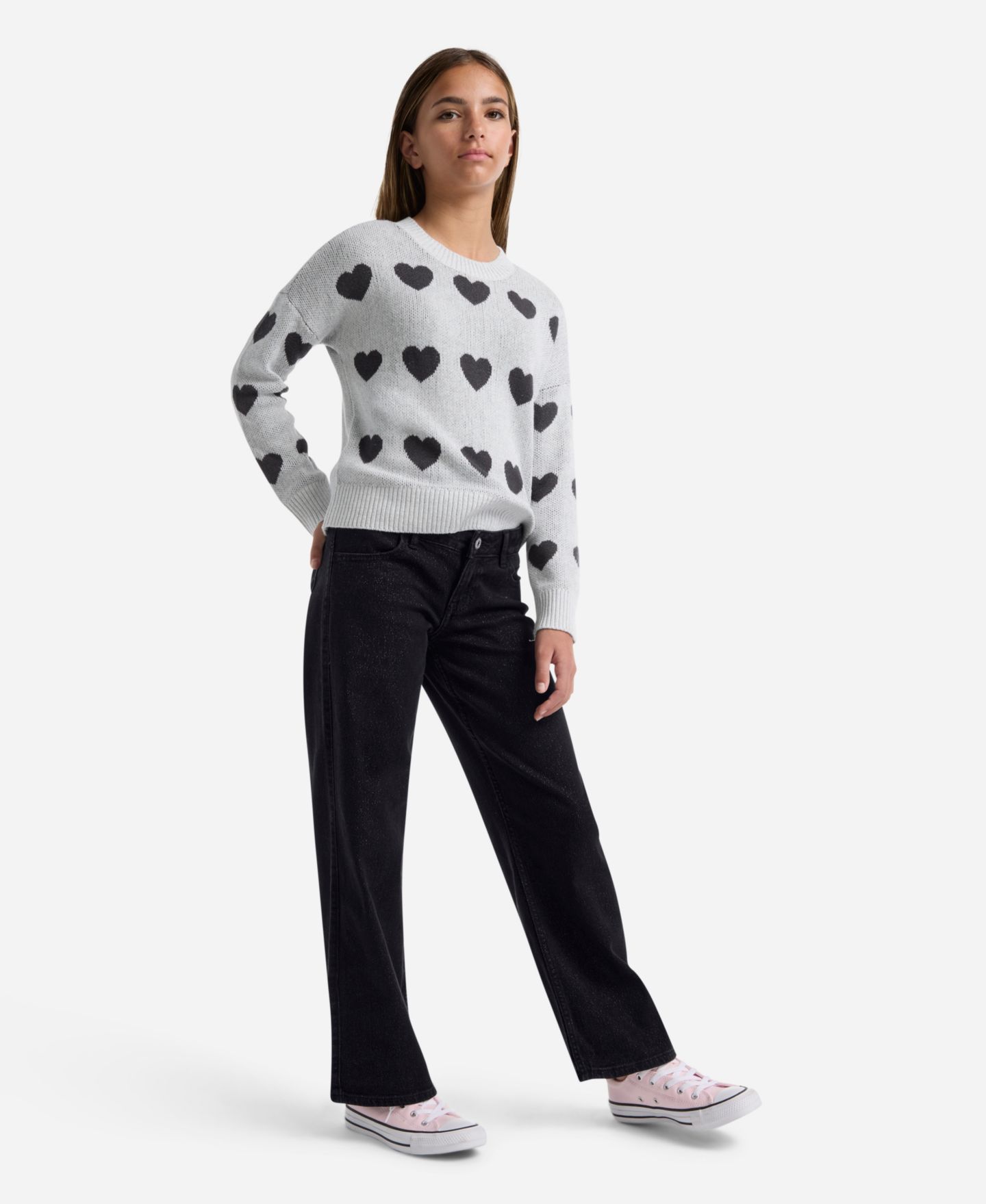 Джинсы abercrombie kids Sparkle Low-Rise Baggy Jeans для девочек, цвет: Чёрный — фото 2