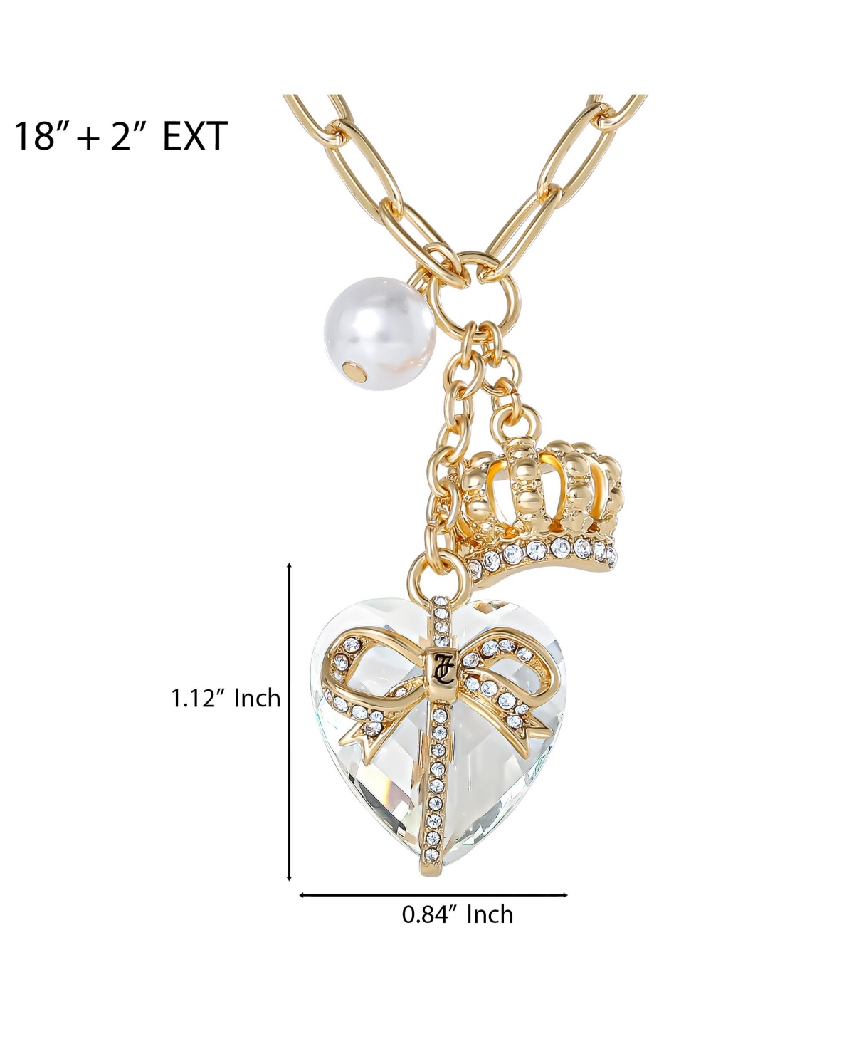 Juicy Couture Charm Cluster Necklace, Gold Tone with Heart & Pearl Accents