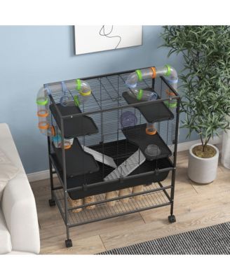 Large Hamster Cage Rat Cage on Wheels w/ Storage Shelf, Tubes