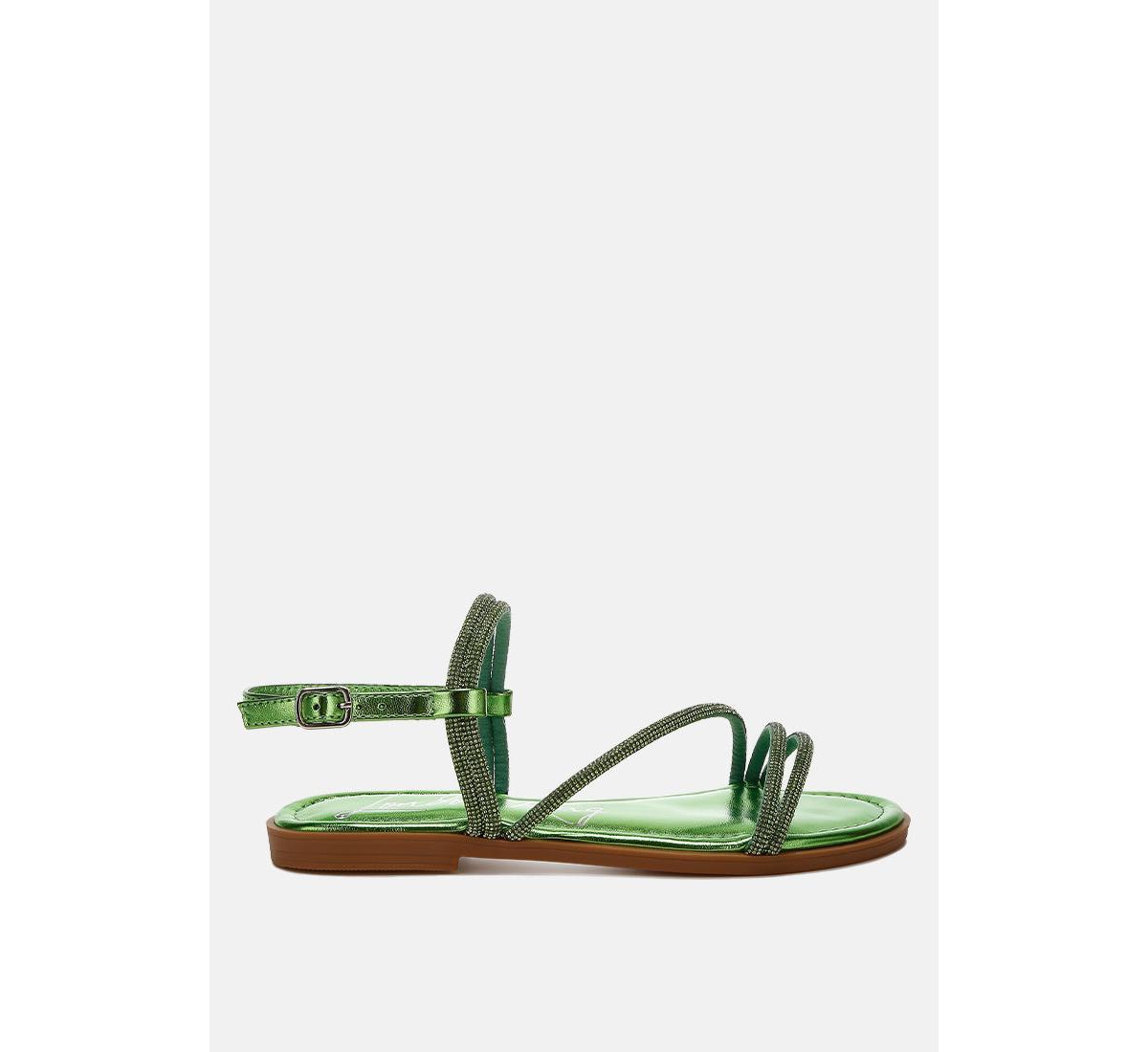 London Rag Womens Bawley Rhinestone Strappy Flat Sandals