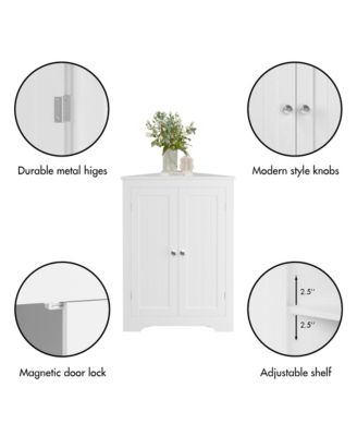 Freestanding Floor Corner Cabinet with 2 Doors and Adjustable Shelves Narrow Corner Storage Organizer for Bathroom