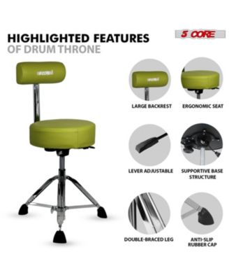 Drum Throne w Backrest 4" Padded Stool Airlift Adjustable 25.5" Drummer Chair 441Lb Capacity