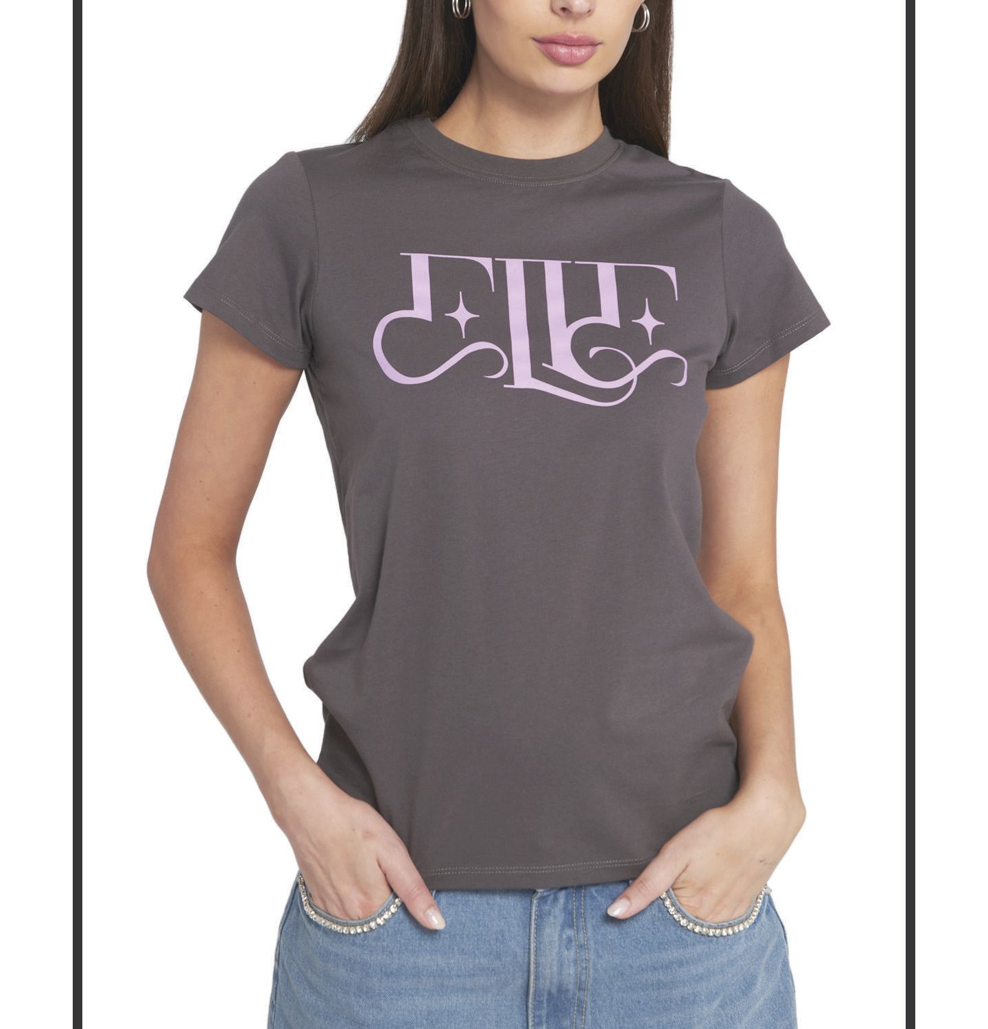 Женская футболка ELLE Collection Magical Logo Graphic Tee, цвет: Серый — фото 4