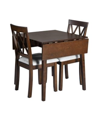3-Piece Folding Dining Table Set with Drop Leaf and 2 Padded Chairs, Compact Breakfast Nook Table Set for Small Spaces