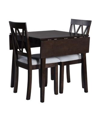 3-Piece Folding Dining Table Set with Drop Leaf and 2 Padded Chairs, Compact Breakfast Nook Table Set for Small Spaces