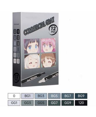 12 Colors Commercial Gray Series Alcohol Markers, Dual Brush Tip Art Markers for Book Painting and Card Making, Perfect for Adults, Kids