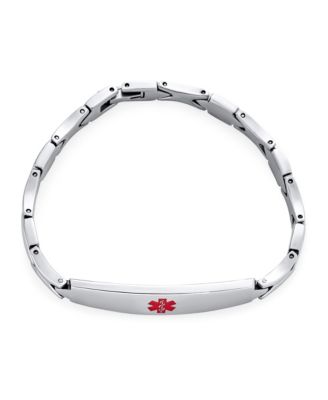 Set of 2 Leaf Shaped Link Chain Name Plated Red ID Alert Medical identification Bracelet Stainless Steel 7.5 Inch