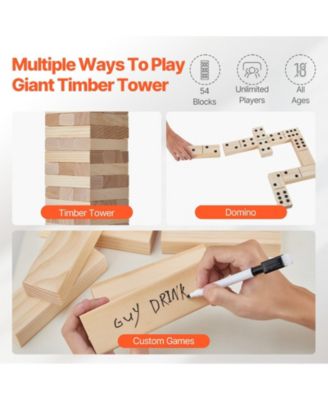 Wooden Tumbling Tower Game 54 Blocks Family Stacking Game