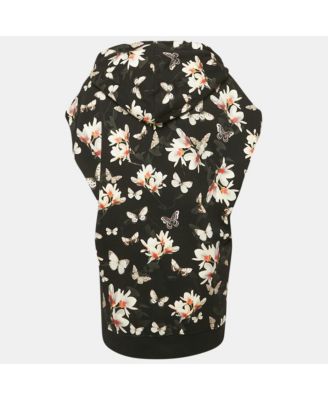 Women's Black Floral Print Cotton Sleeveless Hoodie