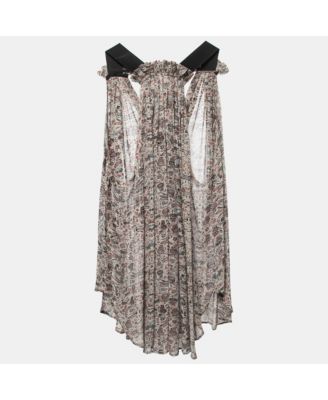 Women's Grey Printed Chiffon Silk Sleeveless Top