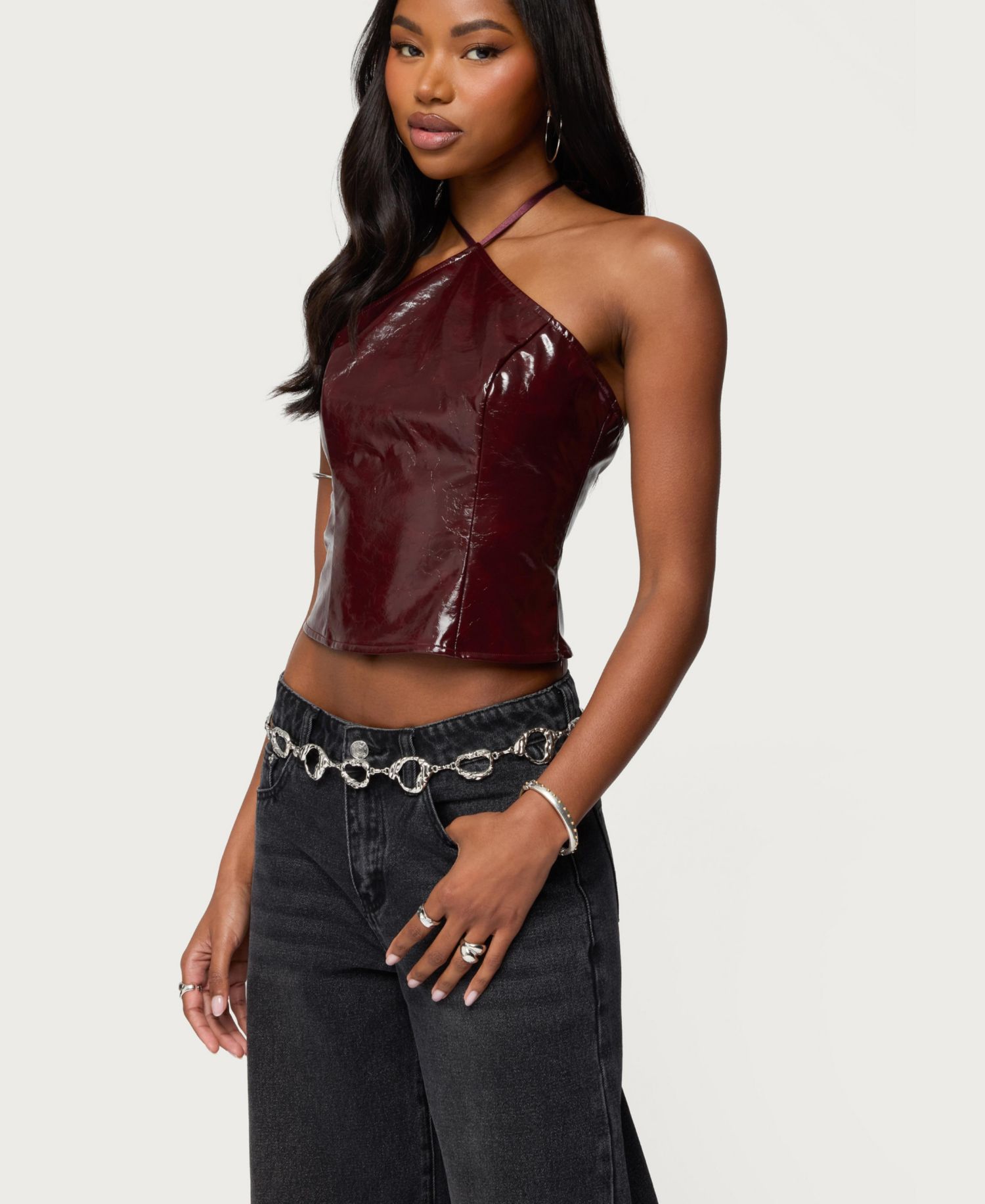 Women's Hailie Faux Leather Halter Top