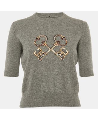 Women's Grey Embroidered Cashmere Sweater