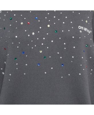 Women's Grey Rib Knit Rhinestone Sweater