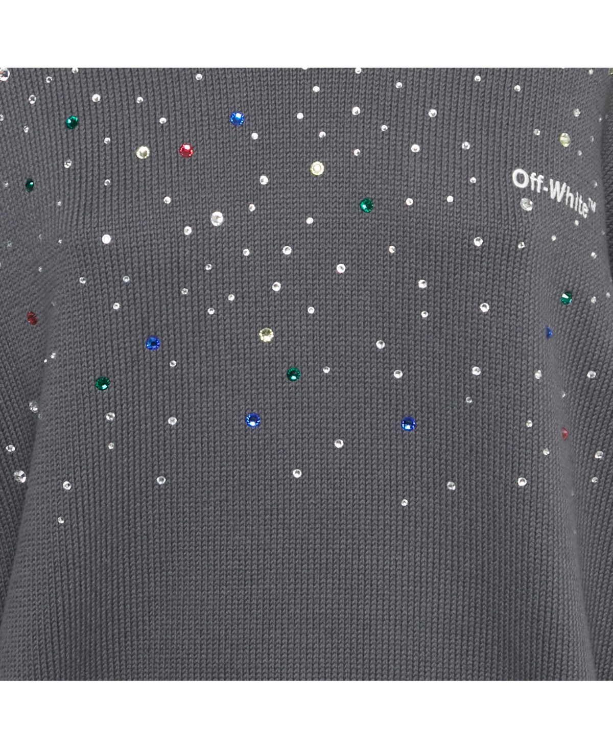 Pre-Owned Off-White Women's Grey Rib Knit Rhinestone Sweater