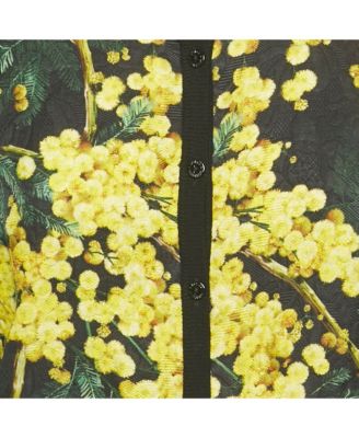 Women's Black Floral Jacquard Cotton Cardigan