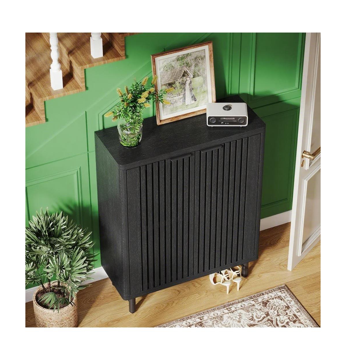 Slickblue Narrow Hallway Shoe Cabinet with Wooden Doors