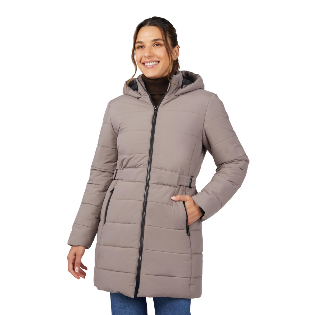 Free Country Women's Cirrus Quilted Puffer Hooded Jacket - Mocha