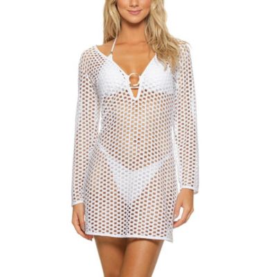 Women's Lattice Ring V Neck Tunic Cover-up