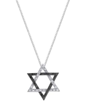 Macy's - White and Black Diamond Star of David Pendant Necklace (1/6 ct. t.w.) in Sterling Silver