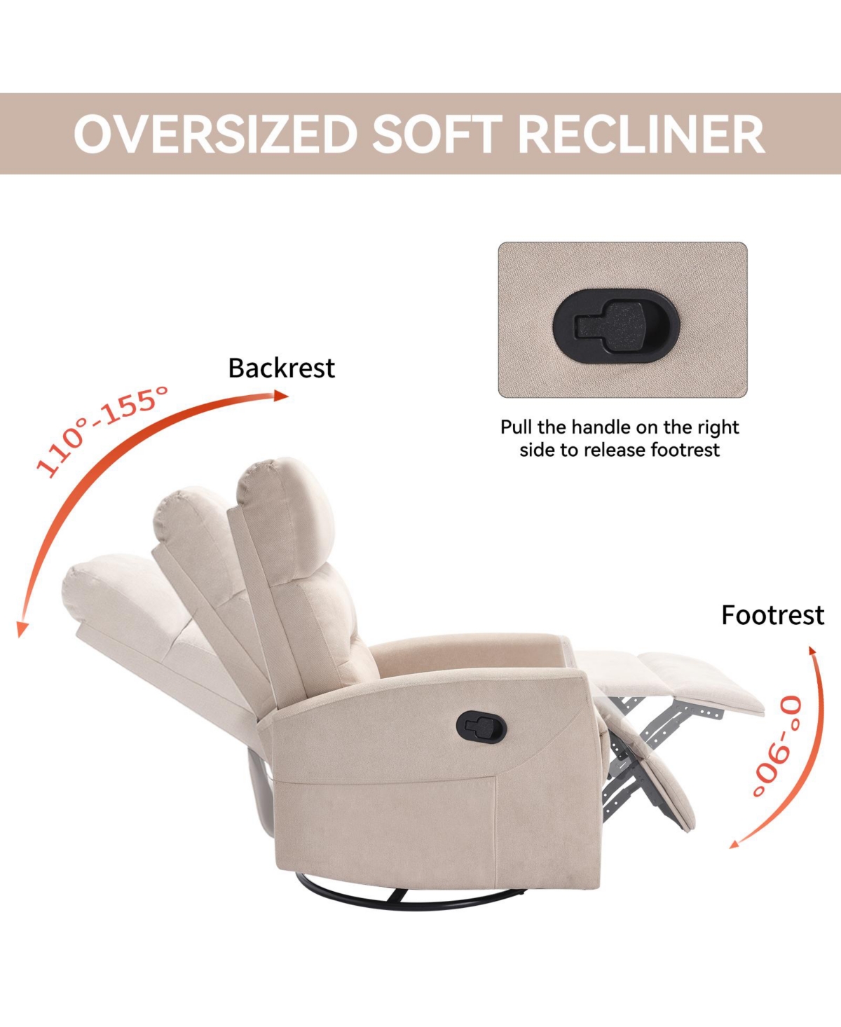 sumyeg Manual Recliner Chair with Rocker and Swivel Fabric