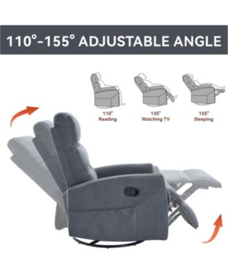 Manual Recliner Chair with Rocker and Swivel in Fabric