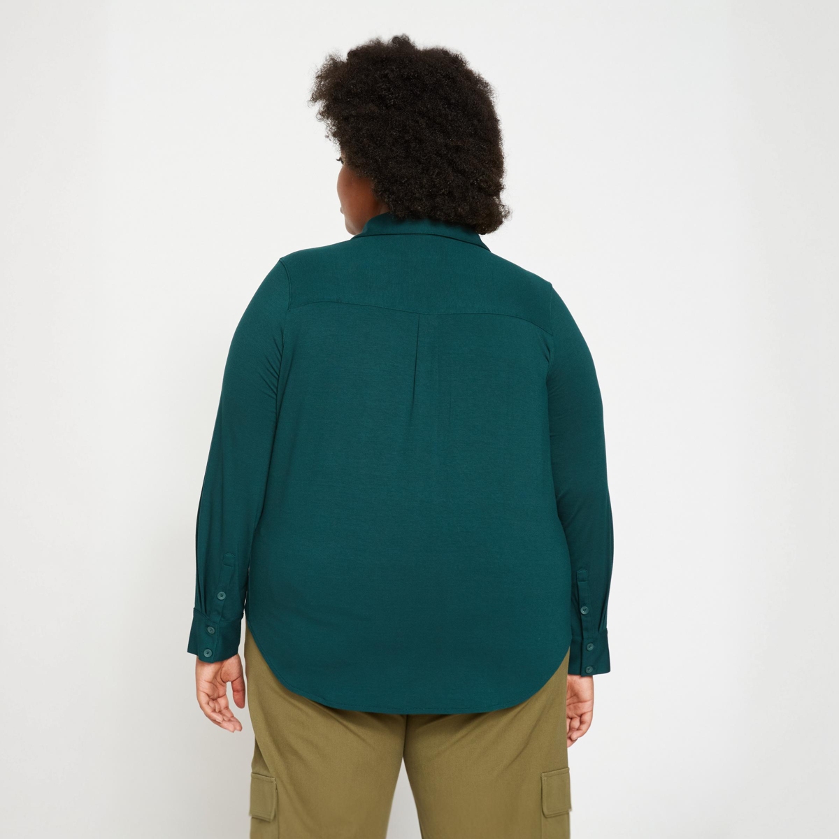 Universal Standard Womens Plus Elbe Popover Liquid Jersey Shirt Classic Fit