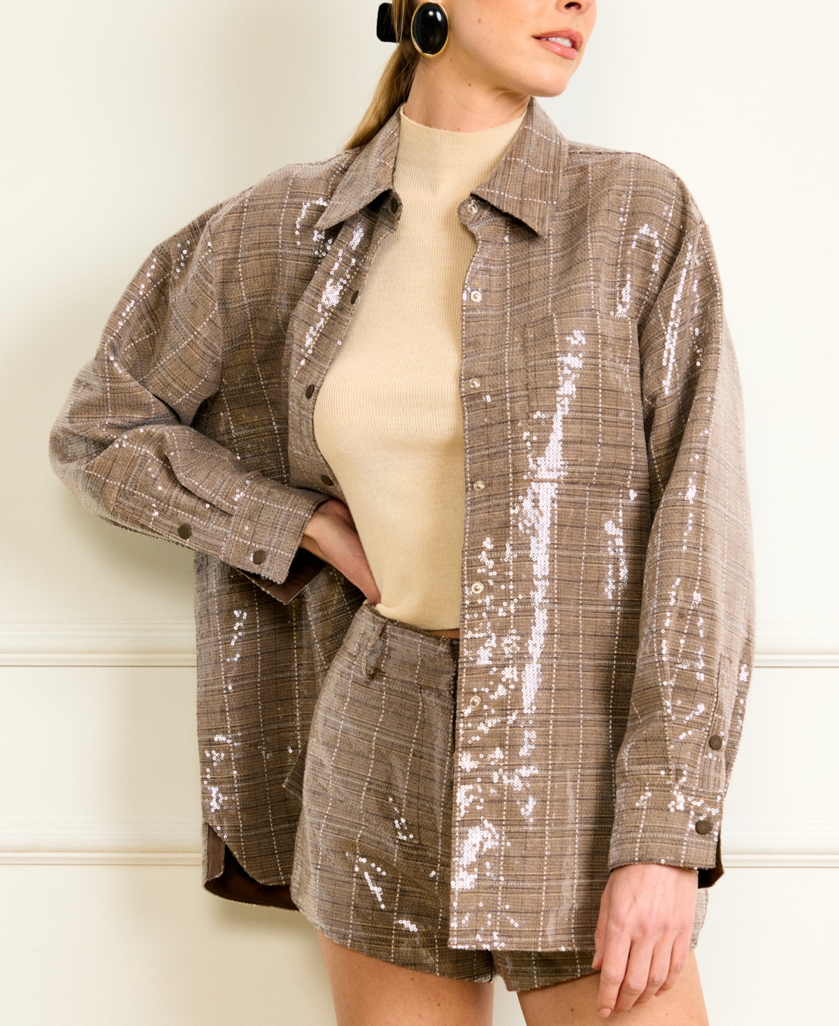 Line & Dot Women's Sequin Detail Oversized Jacket