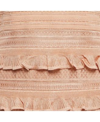 Women's Beige Stretch Knit Illustration Frilled Dress