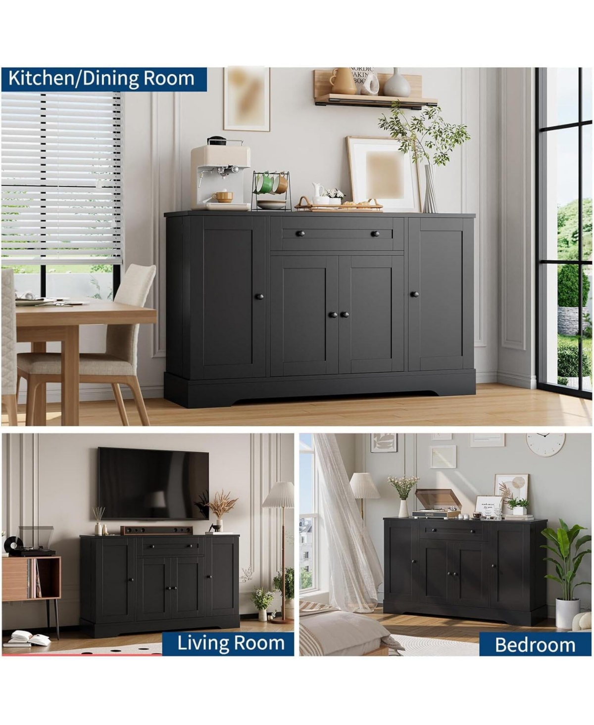 Gaomon Modern Wooden Sideboard Buffet Cabinet with Drawer, 4 Doors and Storage Shelves