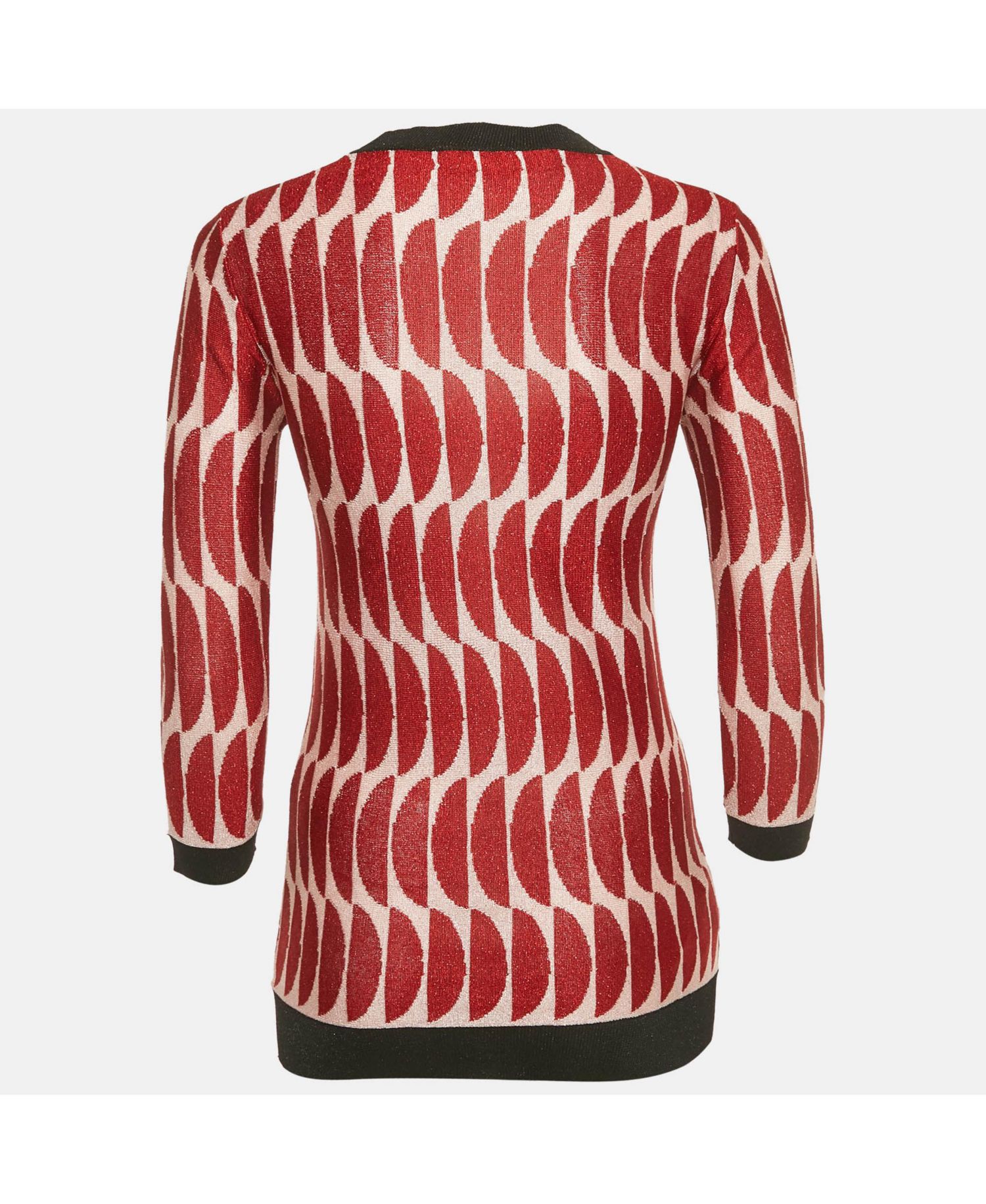 Women's Red/pink Patterned Lurex Knit Sheer Jumper