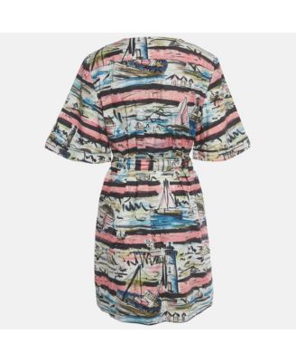 Women's Multicolor Lighthouse Print Cotton Mini Shirt Dress