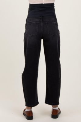 Maternity Black Distressed Open Knee Cropped Barrel Jeans