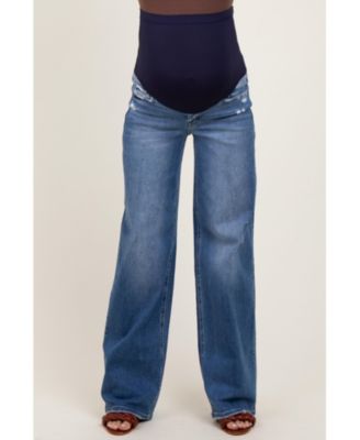 Maternity Blue Lightly Distressed Wide Leg Jeans