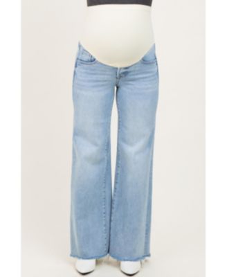 Maternity Light Low Rise Wide Leg Raw Cut Hem Jeans