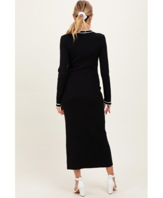 Maternity Black Tie Neck Sweater Midi Dress