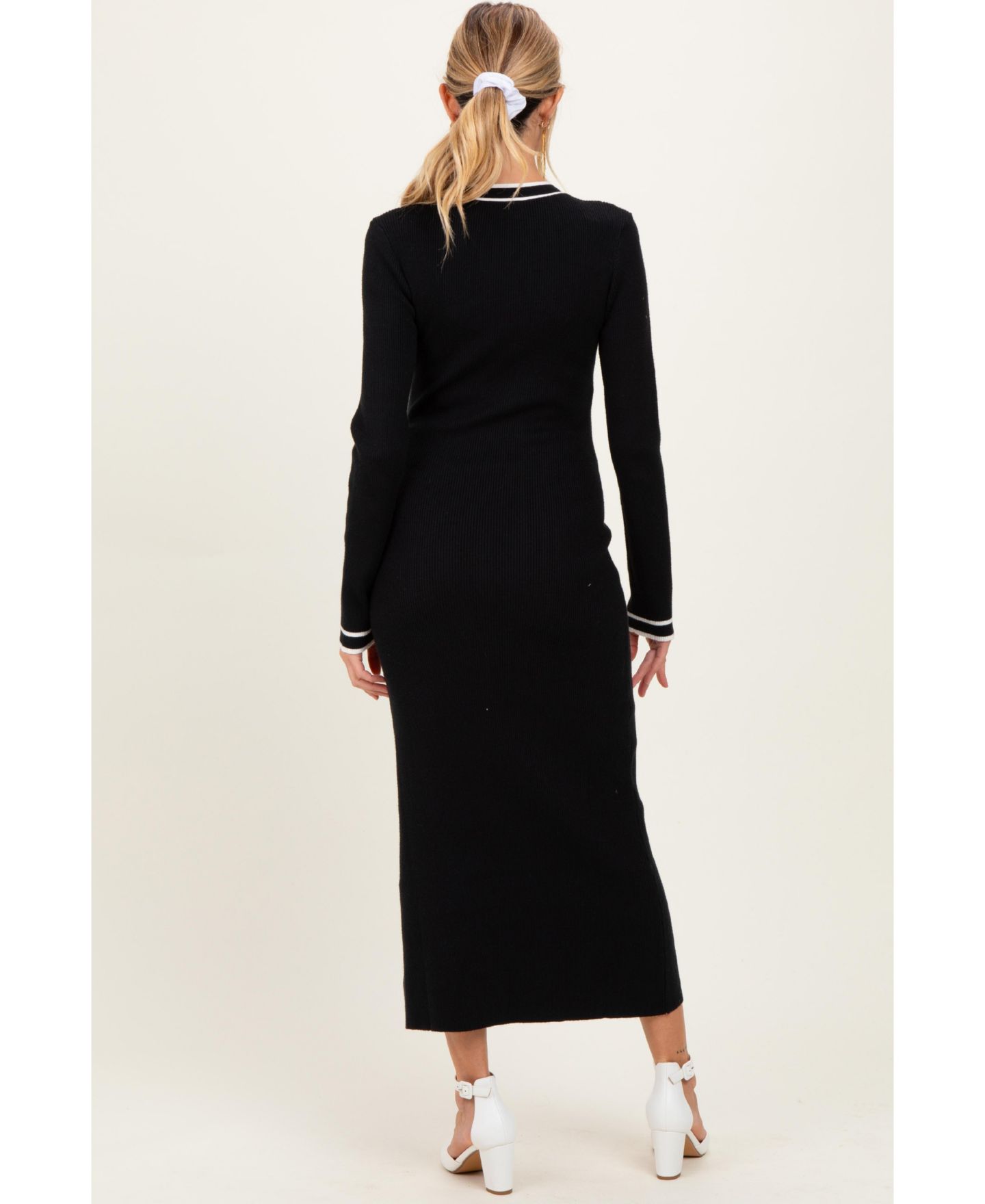 Женское платье Pinkblush Maternity Black Tie Neck Sweater Midi, цвет: Чёрный — фото 4