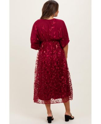 Maternity Dresses Light Gold Embroidered Tulle Dolman V-Neck Midi Dress