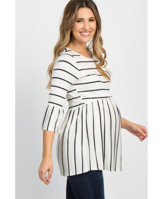 Maternity Ivory Striped Peplum Ruffle Top