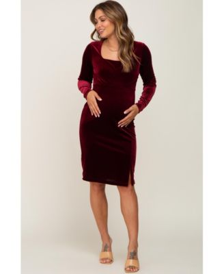 Maternity Velvet Long Sleeve Side Slit Dress