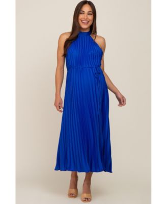 Maternity Royal Blue Pleated Halter Dress